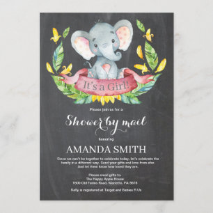 Chalkboard Meisje Olifant Baby shower per Mail Kaart