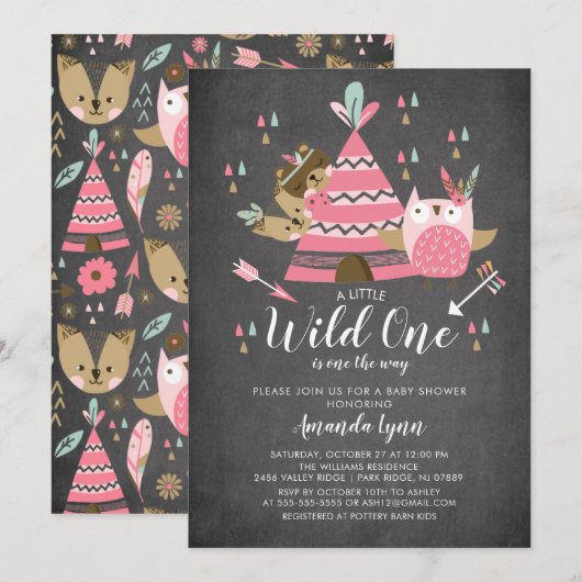 Chalkboard Meisjes Wild Een Baby shower Uitnodigin Kaart (Voorkant / Achterkant)