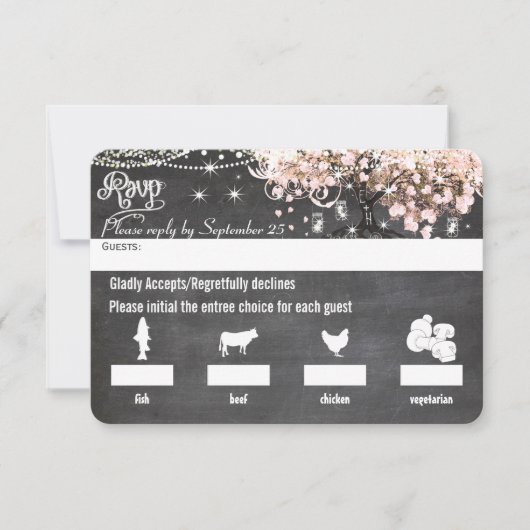 Chalkboard Menu Keuze Roze Heart Leaf Tree RSVP (Voorkant)