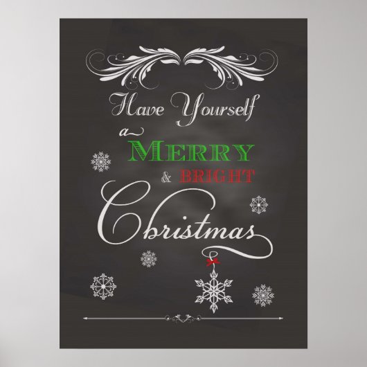 Chalkboard - Merry & Bright Kerstmis Poster (Voorkant)