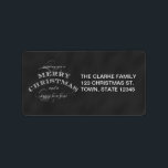 CHALKBOARD MERRY CHRISTMAS HOLIDAY GREETING ETIKET<br><div class="desc">ZWARTE CHALKBOARD MERRY CHRISTMAS EN EEN NIEUW JAAR VAN DE HOLIDAY GREETING RETURN ADRES ETIKETTEN. ELke Clarke© Neem contact op met de winkel voor andere kleuren. Overeenkomende producten in voorraad. Ideaal voor het verzenden van je vakantiebezoeken.</div>