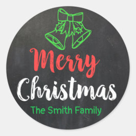Chalkboard Merry Kerstbells Holiday Personal Ronde Sticker