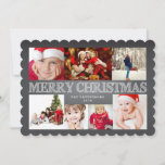 Chalkboard Merry kerstfoto Collage Feestdagenkaart<br><div class="desc">Ruimte voor zeven prachtige foto's van uw prachtige familie! Met een feestelijke groet van "Kerst van de Zure" met een krijt geschreven effect dat tegen een krijt gestileerde achtergrond wordt geplaatst, kenmerkt deze 5x7 kaart moderne typografie, gescalloped randen en eenvoudig het stileren om uw familiefoto's te benadrukken. Ruimte achteraan voor...</div>