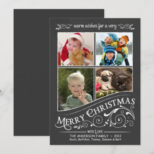 Chalkboard Merry Kerstmis 4-fotoplatte kaart (Voorkant / Achterkant)