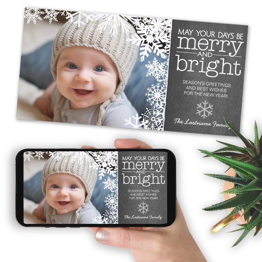 Chalkboard met 1 foto en sneeuw - zacht helder feestdagenkaart