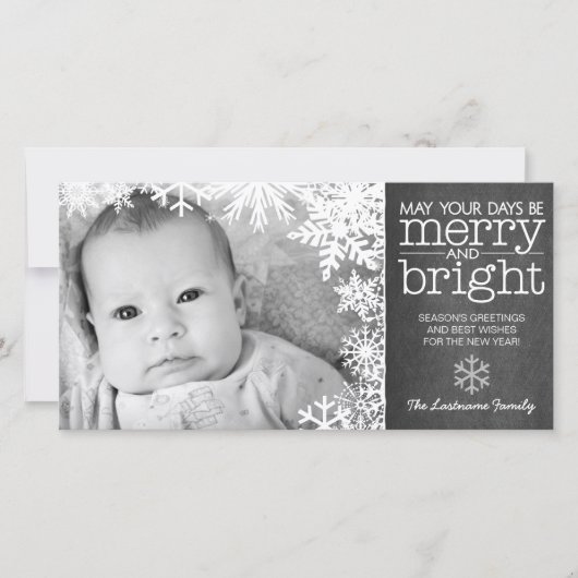 Chalkboard met 1 foto en sneeuw - zacht helder feestdagenkaart (Voorkant)