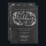 Chalkboard met de hand getrokken Floral Garland We Kaart<br><div class="desc">Chalkboard met de hand getekende bloemkool bruiloft met delicate botanische bladbladerschilfers met een wit kisch schrift op een achtergrond van het karton. Pas je aan met je speciale huwelijksdaggegevens. Ontworpen door: Thisnotme©</div>