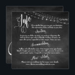Chalkboard met lichte strengen, het Manuscript van Kaart<br><div class="desc">Deze geavanceerde maar casual trouwinformatiekaart is perfect voor een casual bruiloft. Met een getextureerde achtergrond van het krijtbord en een koord van twinkelende witte lichte accenten, heb ik een elegante, het draaien manuscriptdoopvont van mijn collectie gecombineerd om grafiek terug te geven die de woorden "Info", "Richtingen", "Accommodations", en "Meer Details"...</div>