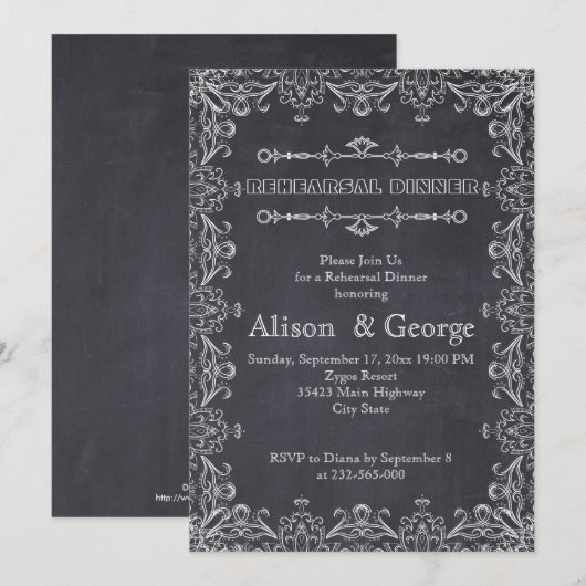 Chalkboard met lijst bruiloft repetitie diner kaart (Voorkant / Achterkant)