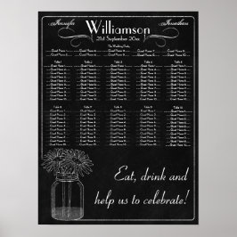 Chalkboard met Mason Jar & Daisy Wedding Seating Poster