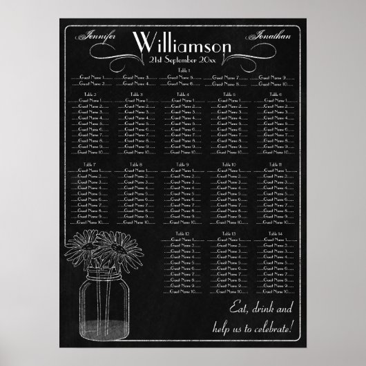 Chalkboard met Mason Jar Wedding Seding Chart Poster (Voorkant)