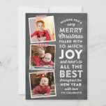 Chalkboard met multifotokerstkaart feestdagenkaart<br><div class="desc">Geniet van deze feestdag met deze multifoto-typografische kerstkaart met een achtergrond op het bord en feestelijke rode en witte washi-tapecaccenten.</div>