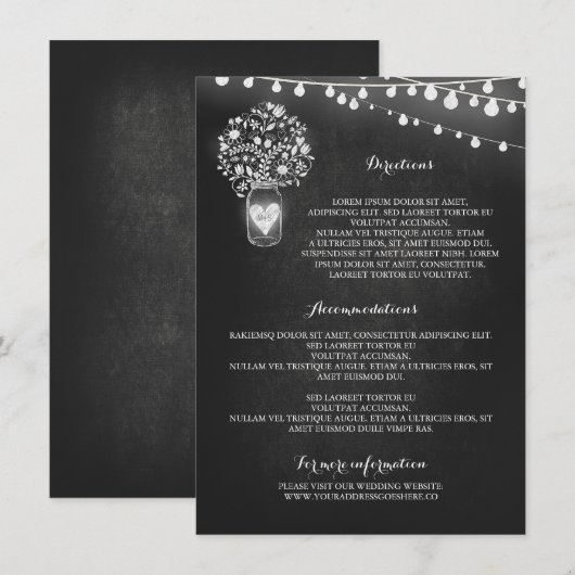 Chalkboard metselaar bruiloft details kaart (Voorkant / Achterkant)