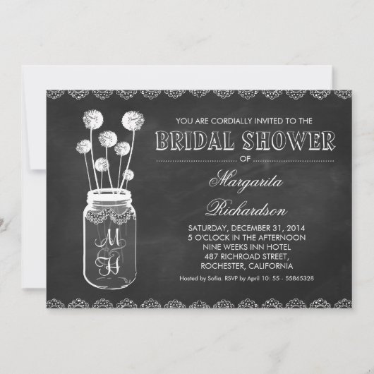 Chalkboard metselaar pot bruids douche uitnodiging (Voorkant)
