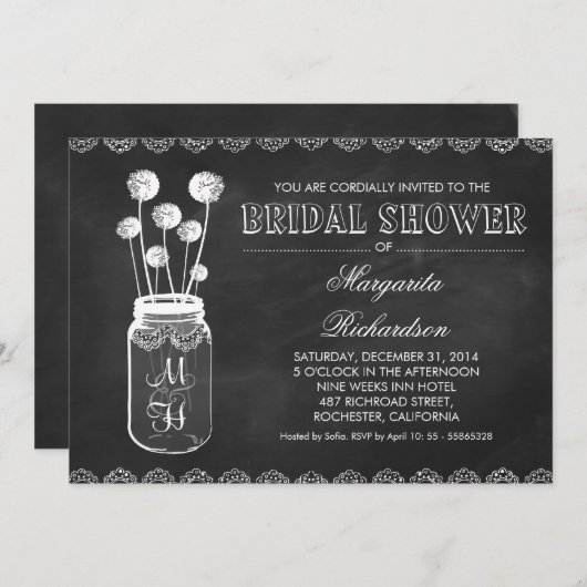 Chalkboard metselaar pot bruids douche uitnodiging (Voorkant / Achterkant)