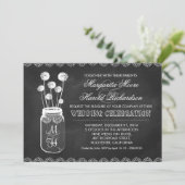 Chalkboard metselaar pot paardenbloemen bruiloft u kaart (Staand voorkant)