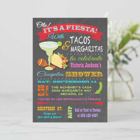 Chalkboard Mexicaanse Fiesta Couples Douche Kaart (Staand voorkant)