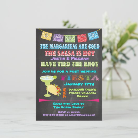Chalkboard mexicaanse fiesta post bruiloft kaart (Staand voorkant)