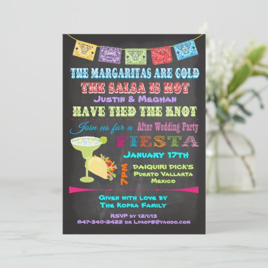 Chalkboard Mexicaanse Fiesta Post Bruiloft uitnodi Kaart (Staand voorkant)