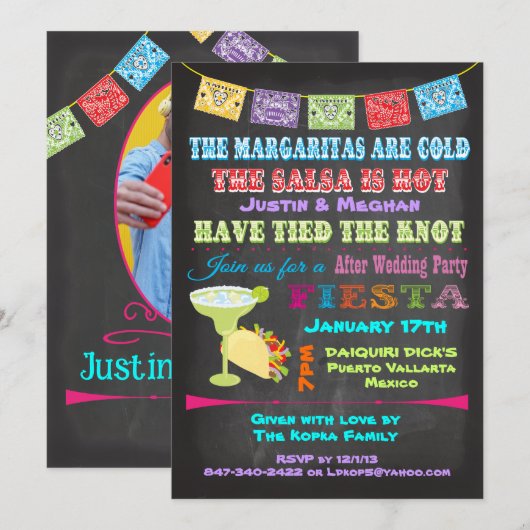 Chalkboard Mexicaanse Fiesta Post Bruiloft uitnodi Kaart (Voorkant / Achterkant)