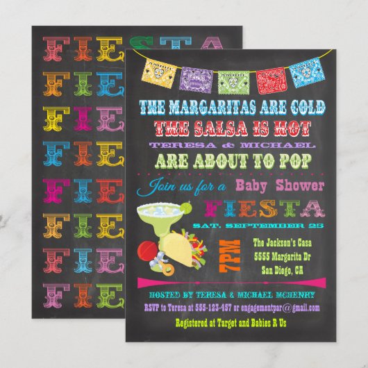 Chalkboard Mexican Fiesta Adoption Baby shower Kaart (Voorkant / Achterkant)