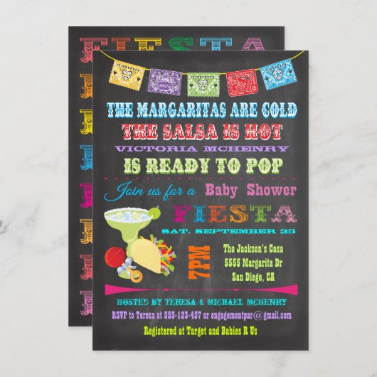 Chalkboard Mexican Fiesta Baby Shower-uitnodiginge Kaart (Voorkant / Achterkant)