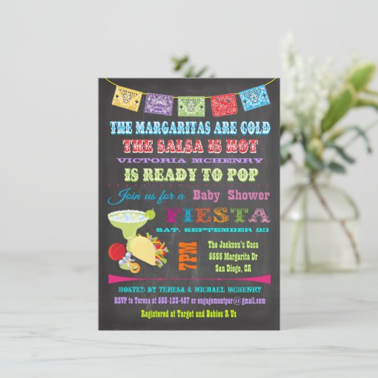 Chalkboard Mexican Fiesta Baby Shower-uitnodiginge Kaart (Staand voorkant)