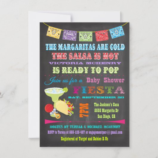 Chalkboard Mexican Fiesta Baby Shower-uitnodiginge Kaart (Voorkant)