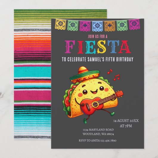 Chalkboard Mexican Fiesta Birthday Party Kaart (Voorkant / Achterkant)