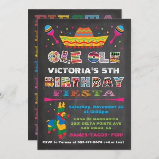 Chalkboard Mexican Fiesta Birthday Party Kaart (Voorkant / Achterkant)