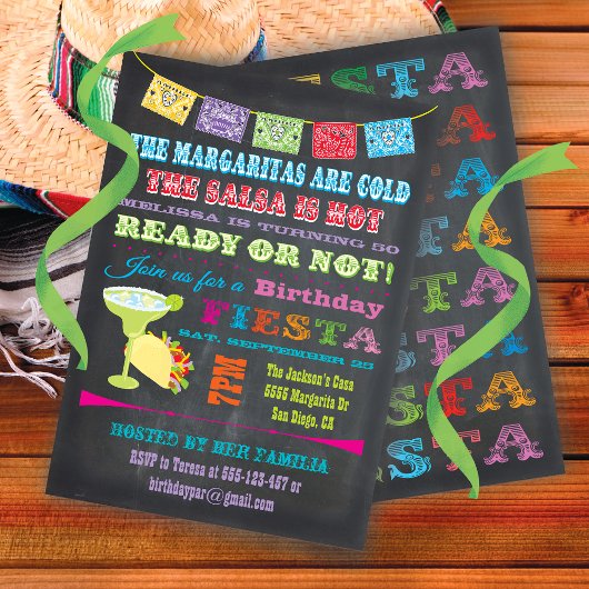 Chalkboard Mexican Fiesta Birthday Party Kaart