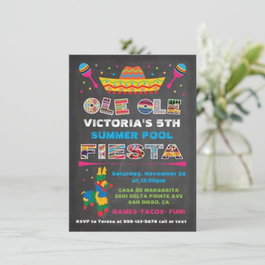 Chalkboard Mexican Fiesta Birthday Party Kaart (Staand voorkant)