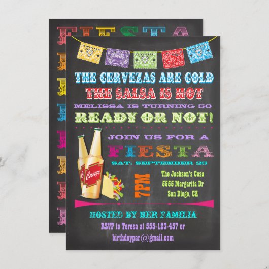 Chalkboard Mexican Fiesta Birthday Party Kaart (Voorkant / Achterkant)
