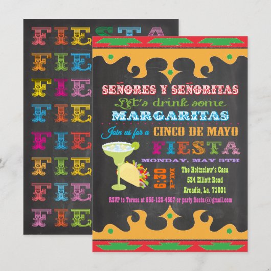 Chalkboard Mexican Fiesta Cinco de Mayo Invitation Kaart (Voorkant / Achterkant)