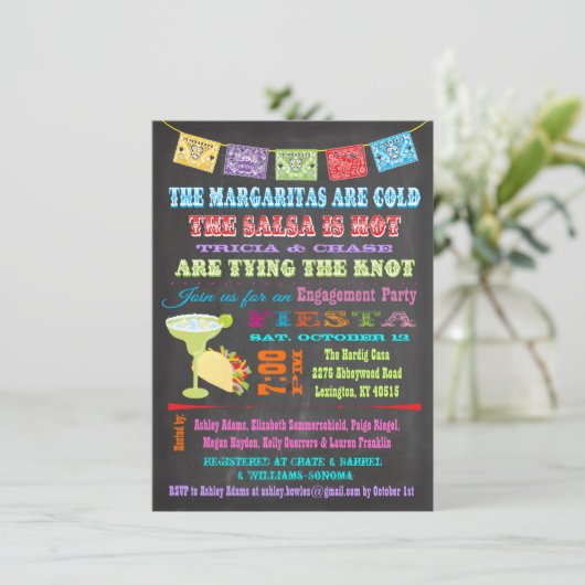 Chalkboard Mexican Fiesta Engagement Party Kaart (Staand voorkant)