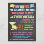 Chalkboard Mexican Fiesta Engagement Party Kaart<br><div class="desc">en kleurrijke Mexicaanse Fiesta Couples Engagement Party Invitations with bright banners, leuke typografie, een grote margarita en taco op een krijtbordachtergrond. Neem een koude drink en een hete salsa met deze geweldige uitnodiging. Met de hand getekende illustratie door McBooboo. Neem contact met me op als u problemen hebt of als...</div>