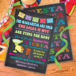 Chalkboard Mexican Fiesta Engagement Party Kaart<br><div class="desc">en kleurrijke Mexicaanse Fiesta Engagement Party-uitnodigingen met felle banners,  leuke typografie,  een grote margarita en taco op een achtergrond van een krijtbord. Neem een koude drink en een hete salsa met deze geweldige uitnodiging. Met de hand getekende illustratie door McBooboo.</div>