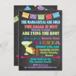 Chalkboard Mexican Fiesta met foto terug Kaart<br><div class="desc">Chalkboard Mexican Fiesta Rehearsal Dinner De Margaritas zijn koud, de salsa is heet. en kleurrijke Mexicaanse Fiesta Rehearsal Dinner Invitations met felle spandoeken, leuke typografie, een grote margarita en taco op een krijtbordachtergrond. Vervang gewoon de foto op de achterkant met je foto. Neem een koude drink en een hete salsa...</div>