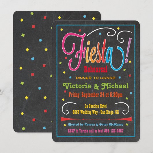 Chalkboard Mexican Fiesta Party Invitation Kaart (Voorkant / Achterkant)
