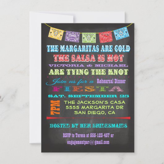 Chalkboard Mexican Fiesta Rehearsal Dinner Kaart (Voorkant)