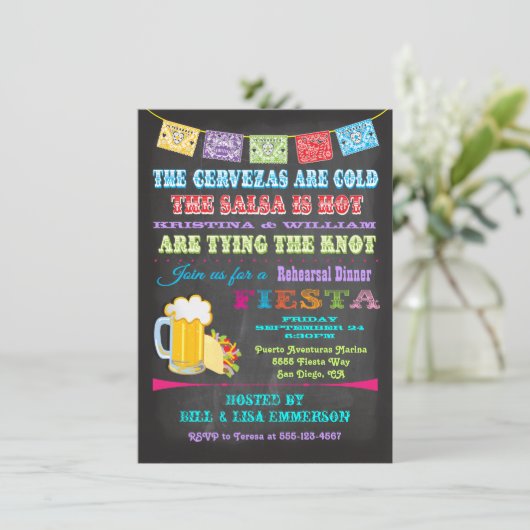 Chalkboard Mexican Fiesta Rehearsal Dinner Kaart (Staand voorkant)