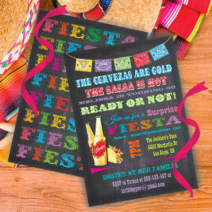 Chalkboard Mexican Fiesta Surprise Birthday Party Kaart