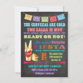 Chalkboard Mexican Fiesta Surprise Birthday Party Kaart (Voorkant)