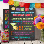 Chalkboard Mexican Fiesta Vrijgezellenfeest Kaart<br><div class="desc">en kleurrijke Mexicaanse Fiesta Couples Bridal Shower Invitaties met felle banners,  leuke typografie,  een grote margarita en taco op een krijtbordachtergrond. Neem een koude drink en een hete salsa met deze geweldige uitnodiging. Met de hand getekende illustratie door McBooboo.</div>