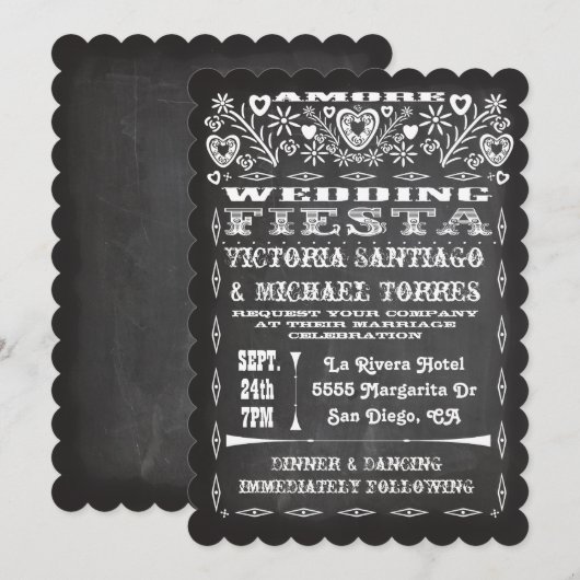 Chalkboard Mexican Wedding Papel Picado Uitnodigin Kaart (Voorkant / Achterkant)