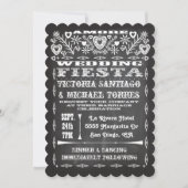 Chalkboard Mexican Wedding Papel Picado Uitnodigin Kaart (Voorkant)