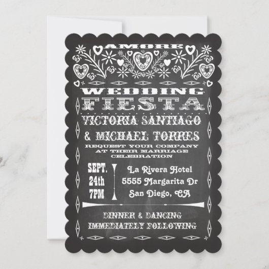 Chalkboard Mexican Wedding Papel Picado Uitnodigin Kaart (Voorkant)