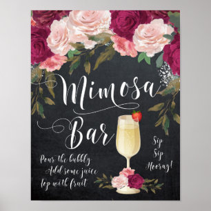 Chalkboard Mimosa Bar, gebarenteerde florale Poster