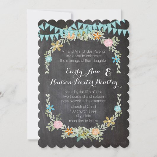Chalkboard Mint Bunting Pennant Garland Wedding Kaart (Voorkant)