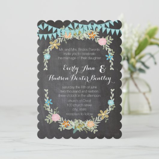 Chalkboard Mint Bunting Pennant Garland Wedding Kaart (Staand voorkant)